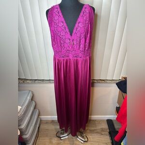 Elegant Deep Rose Pink Lace Vintage Look Maxi Nightgown Floral Size 1X
